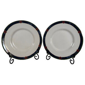 Pfaltzgraff Amalfi Classic 2 Saucers Navy/Burgundy/Green Geometric Serving VTG